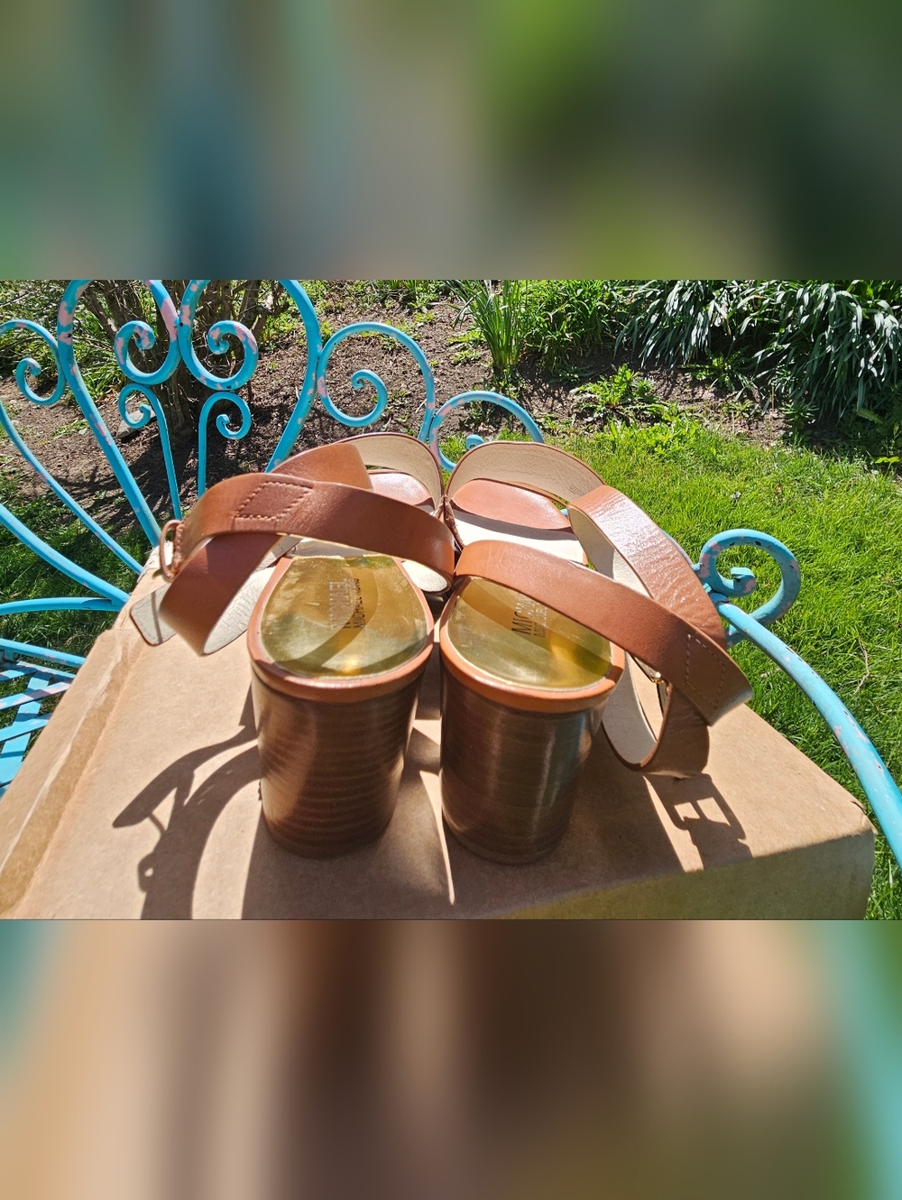 Michael Kors Tan Leather Platform Wedge Sandals - Picture 4 of 6